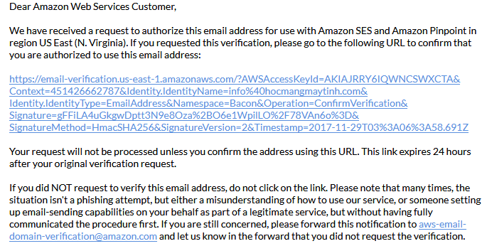 Email xác thực Amazon SES