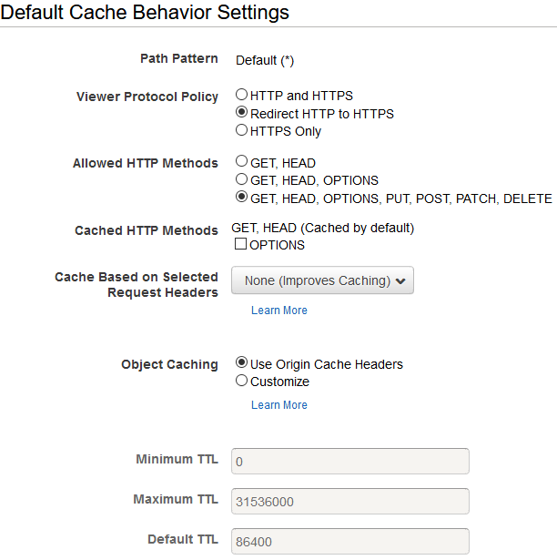 Default Cache Behavior Settings
